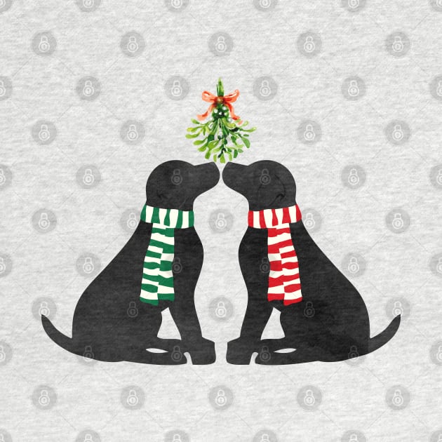 Black Labrador Christmas Dogs Kissing Mistletoe by EMR_Designs